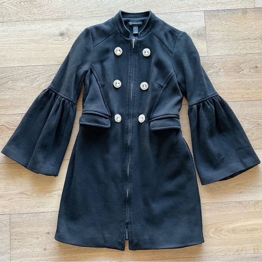 INC International Concepts Black Bell Sleeve Pea Coat